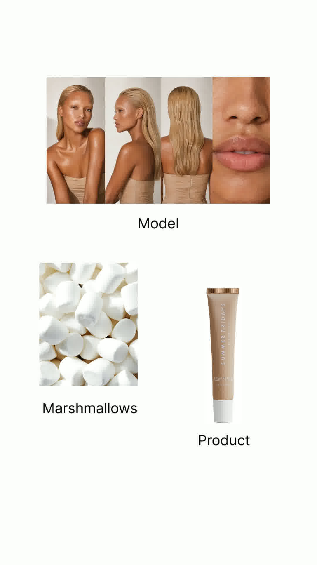 Summer Fridays inputs: model, marshmallows, product
